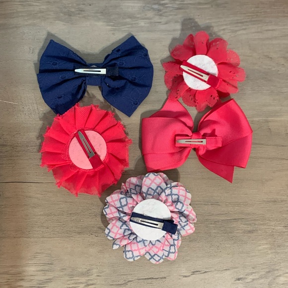 Hair bows & Flowers fuchsia and navy set (5) used - Picture 3 of 7